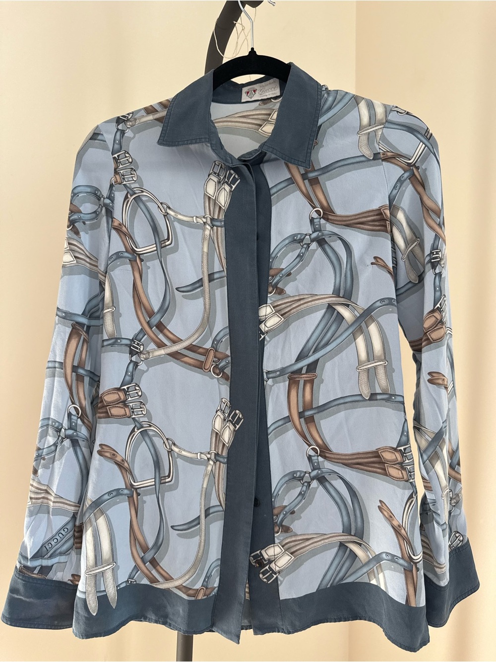 Gucci Light Blue Equestrian Print Silk-Blend Blazer
